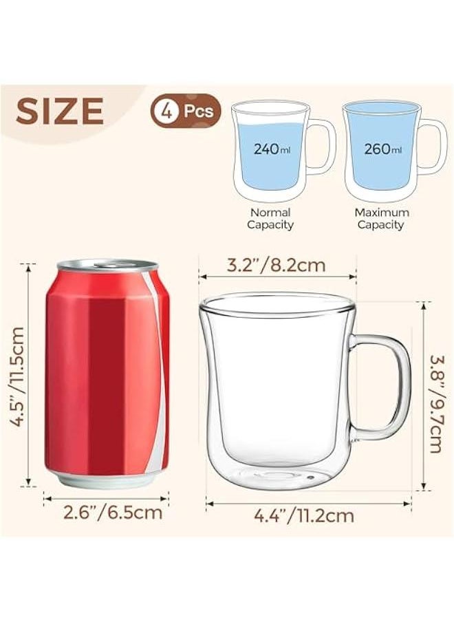 Generic - Double Walled Glass Coffee Mugs (8oz/250ml), Insulated Borosilicate Glass Coffee Cups with Handle, Cappuccino Latte Cups Set of 4, for Tea, Coffee, Juice - Image 1