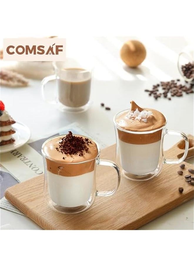 Generic - Double Walled Glass Coffee Mugs (8oz/250ml), Insulated Borosilicate Glass Coffee Cups with Handle, Cappuccino Latte Cups Set of 4, for Tea, Coffee, Juice - Image 1
