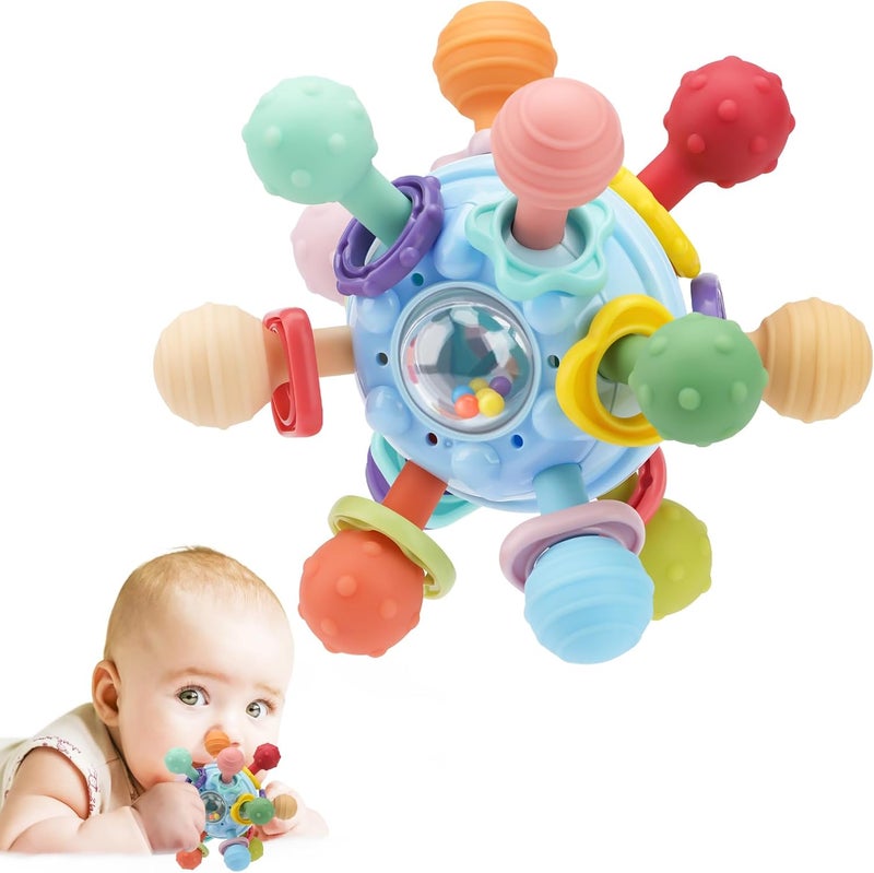 TOHIBEE Baby Montessori Sensory Teether, 0-12 Months, 1-2 Years, Blue, Multicolor, Silicone, ABS Plastic - Image 1