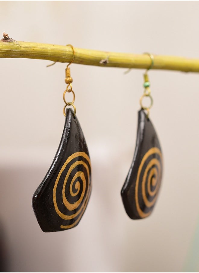 N & H Eco-friendly Handmade Jewellery Coconut Wooden Earrings Lightweight Hoopwire Earrings Bohemian Pendant Dangle Earrings Set  - Image 3