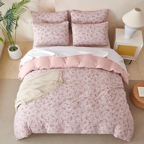 BUPIRD Floral Queen Comforter Set 3 Pieces Soft Cute Floral Bedding Comforter Lightweight Garden Style Queen Floral Botanical Comforter Set for All Seasons 1 Comforter and 2 Pillowcases - Image 4
