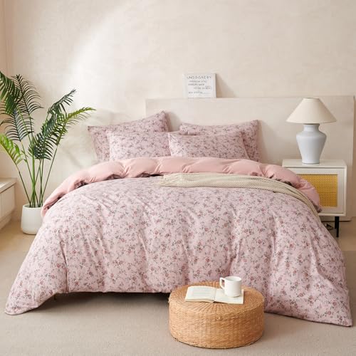 BUPIRD Floral Queen Comforter Set 3 Pieces Soft Cute Floral Bedding Comforter Lightweight Garden Style Queen Floral Botanical Comforter Set for All Seasons 1 Comforter and 2 Pillowcases - Image 2