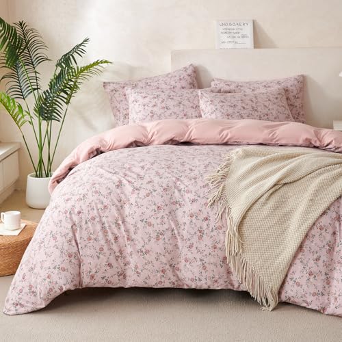 BUPIRD Floral Queen Comforter Set 3 Pieces Soft Cute Floral Bedding Comforter Lightweight Garden Style Queen Floral Botanical Comforter Set for All Seasons 1 Comforter and 2 Pillowcases - Image 1