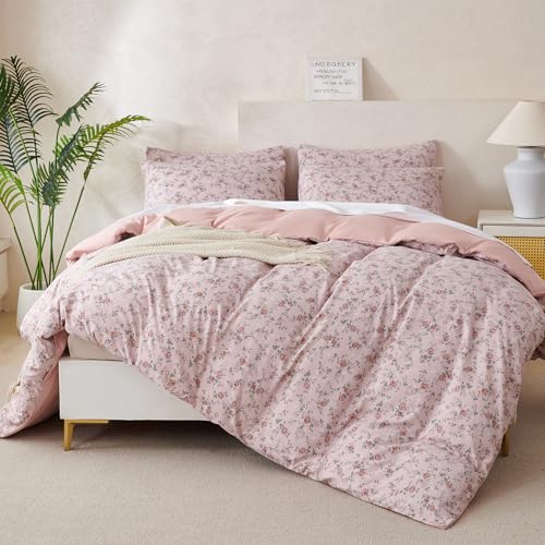 BUPIRD Floral Queen Comforter Set 3 Pieces Soft Cute Floral Bedding Comforter Lightweight Garden Style Queen Floral Botanical Comforter Set for All Seasons 1 Comforter and 2 Pillowcases - Image 3