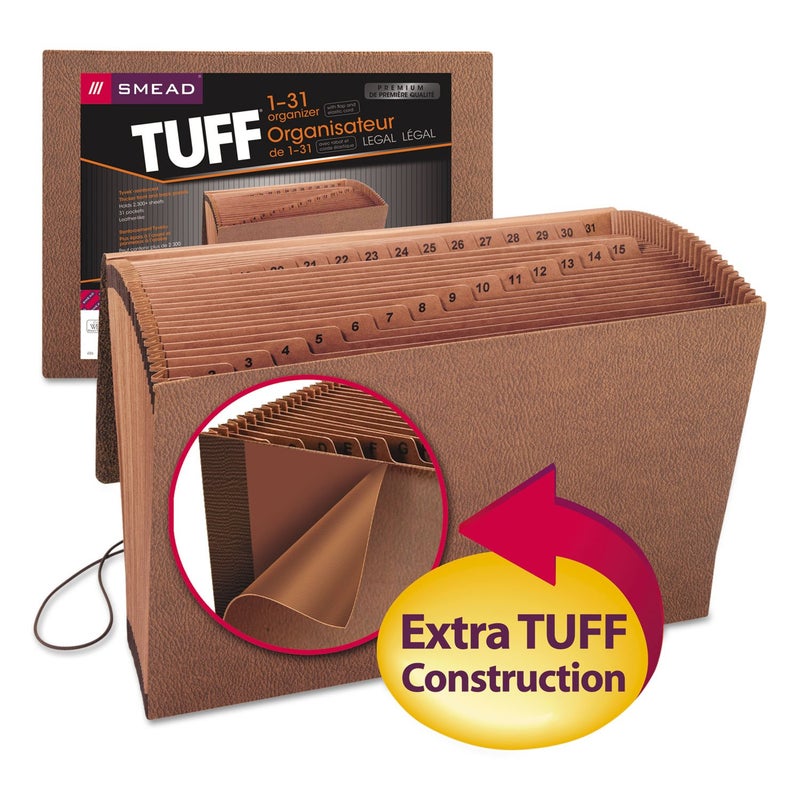 Smead TUFF Expanding File, 31 Pockets, Daily (1-31), Flap and Cord Closure, Legal Size, Redrope (70369) - Image 3