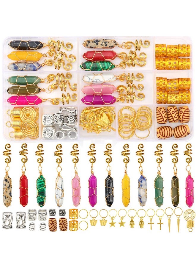 Messen 72 Pcs Dreadlocks Jewelry Handemade Crystal Wire Wrapped Braids Hair Accessories Hair Tube Beads Hair Cuffs Hair Pendants Hair Coils Hair Rings Imitation Wood Beads For Hair Decoration (Gold)  - Image 1