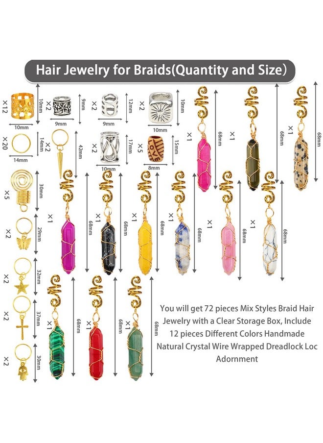 Messen 72 Pcs Dreadlocks Jewelry Handemade Crystal Wire Wrapped Braids Hair Accessories Hair Tube Beads Hair Cuffs Hair Pendants Hair Coils Hair Rings Imitation Wood Beads For Hair Decoration (Gold)  - Image 2