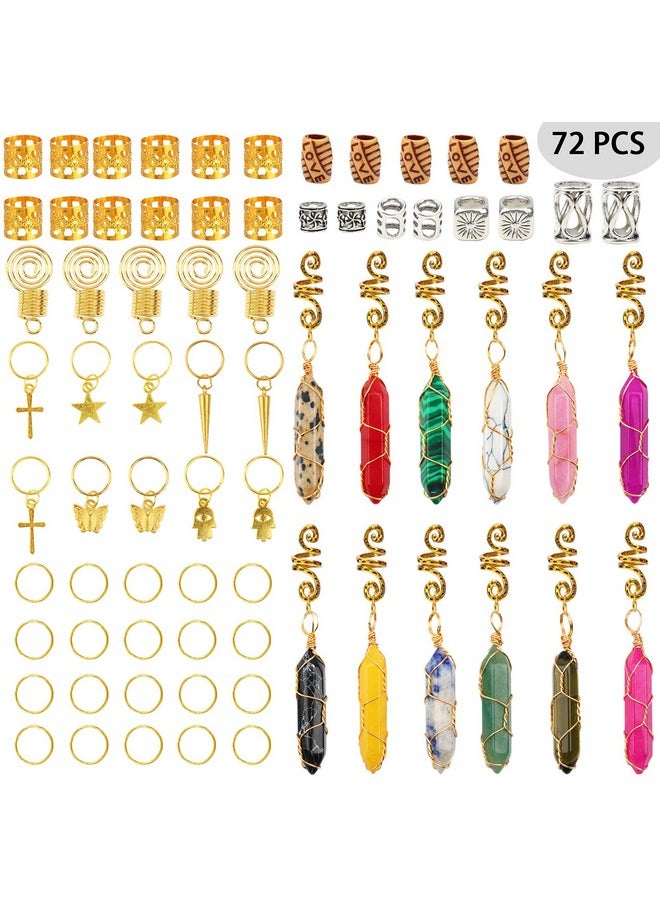Messen 72 Pcs Dreadlocks Jewelry Handemade Crystal Wire Wrapped Braids Hair Accessories Hair Tube Beads Hair Cuffs Hair Pendants Hair Coils Hair Rings Imitation Wood Beads For Hair Decoration (Gold)  - Image 3