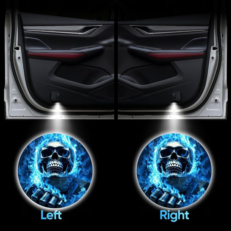 MKJPJUN 2 PCS Car LED Angel Wing Door Light Logo Projector - Brand Logo Ghost Shadow Light for Car Doors (Blue Skull) - Image 3