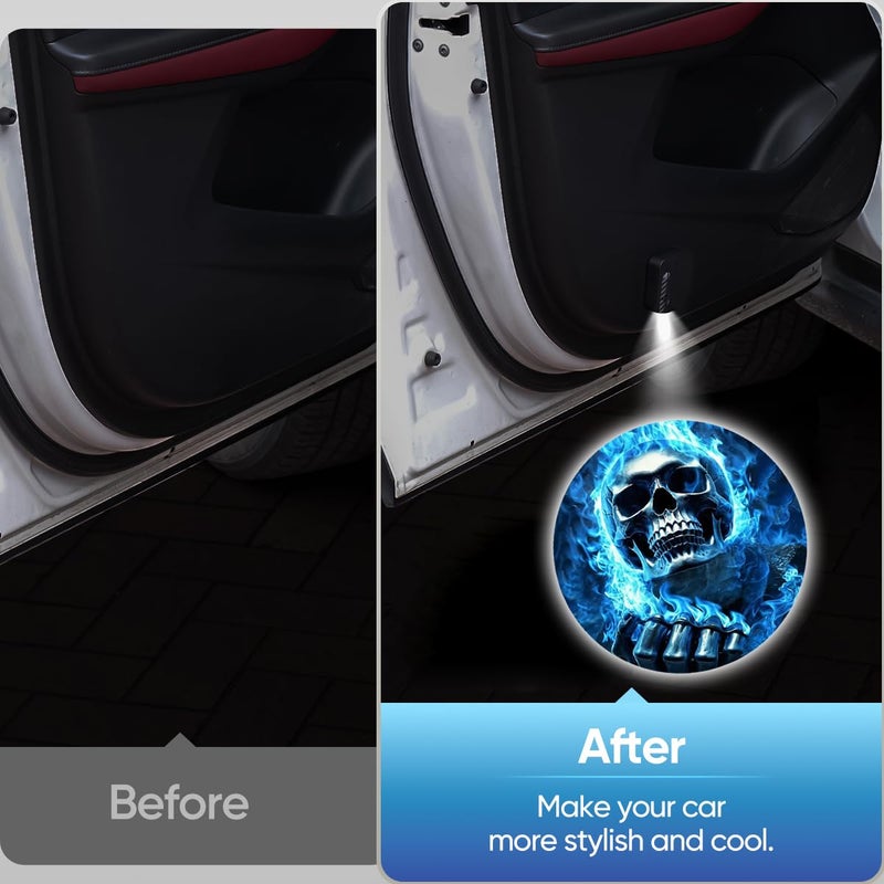 MKJPJUN 2 PCS Car LED Angel Wing Door Light Logo Projector - Brand Logo Ghost Shadow Light for Car Doors (Blue Skull) - Image 2