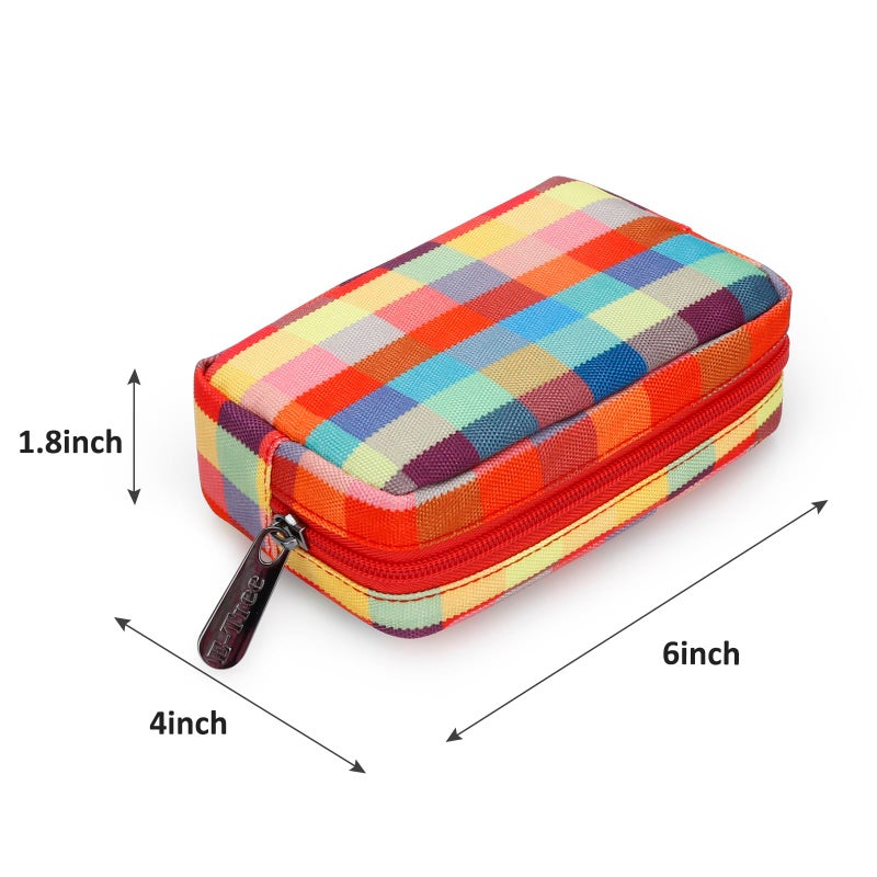 E-Tree Cute Small Makeup Bag, Cosmetic Toiletry Skin Care Make up Little Items Pouch for Purse,Zipper Mini Tech Charger Cable Electronic Organizer Case,Travel Accessories,Checkered Colorful - Image 2