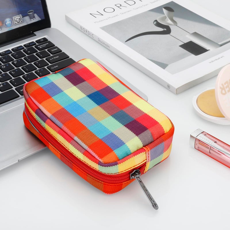 E-Tree Cute Small Makeup Bag, Cosmetic Toiletry Skin Care Make up Little Items Pouch for Purse,Zipper Mini Tech Charger Cable Electronic Organizer Case,Travel Accessories,Checkered Colorful - Image 5