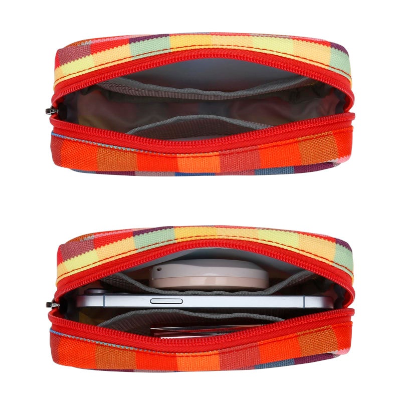 E-Tree Cute Small Makeup Bag, Cosmetic Toiletry Skin Care Make up Little Items Pouch for Purse,Zipper Mini Tech Charger Cable Electronic Organizer Case,Travel Accessories,Checkered Colorful - Image 4