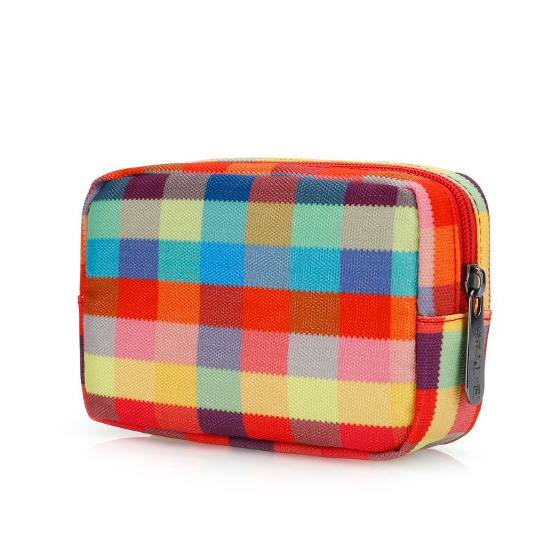 E-Tree Cute Small Makeup Bag, Cosmetic Toiletry Skin Care Make up Little Items Pouch for Purse,Zipper Mini Tech Charger Cable Electronic Organizer Case,Travel Accessories,Checkered Colorful - Image 1