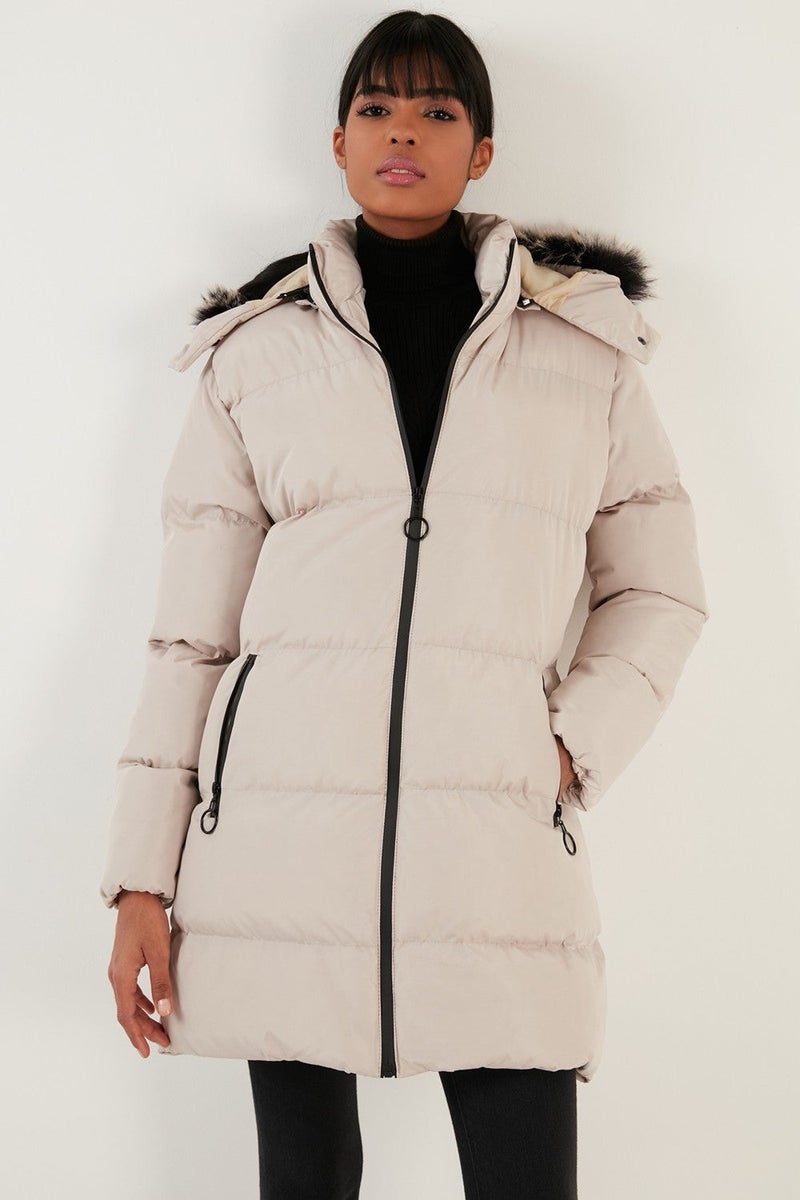 Lela Women's Coat with Faux Fur Collar, Removable Hooded and Pocketed Puffer Coat 5761645 - Image 2