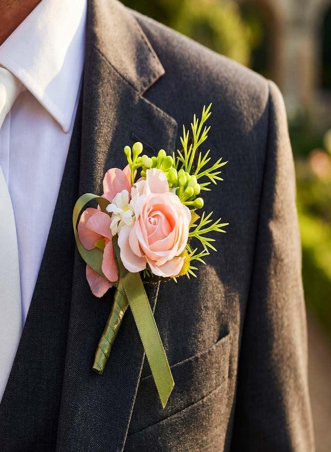 Latious Flower Rose Boutonniere White Groom Wedding Buttonholes for Men (Champagne) - Image 4