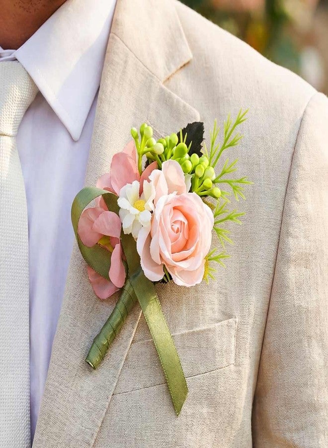 Latious Flower Rose Boutonniere White Groom Wedding Buttonholes for Men (Champagne) - Image 1