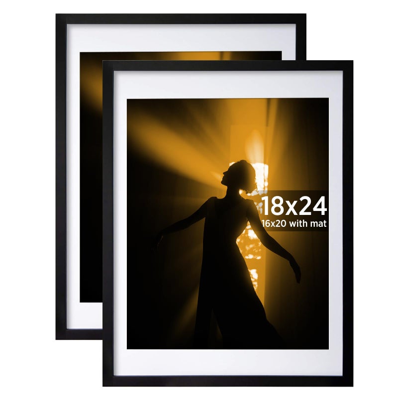 Egofine Egofine 18x24 Solid Wood Poster Frames Matted for 16x20 Black  Acrylic Plexiglass Front for Wall Mounting Hanging Picture Frame Vertically or Horizontally Set of 2 