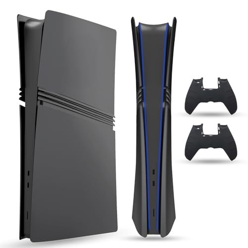PEYANZ Faceplate for PS5 Pro (Digital Edition), Cover Plate, ABS Shell, Matt Skin, with Extra 2 Controller Silicone Covers (Black) - Image 1