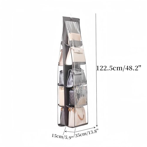 HAN SHENG 10 Pockets Clear Handbag & Purse Organizer Hanging Bag Storage - Space Saving Hanging Shelf for Closet, Wardrobe, Over Door (2 Pack, Grey) - Image 2