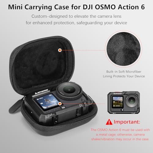 AMAZEAR Carry Case for DJI OSMO Action 6 Accessories, Action6 Portable and Compact Travel Bag Hard Leather Case with Soft Inner for Protection, Storage (Must Be Used with a Metal Cage), Black - Image 2