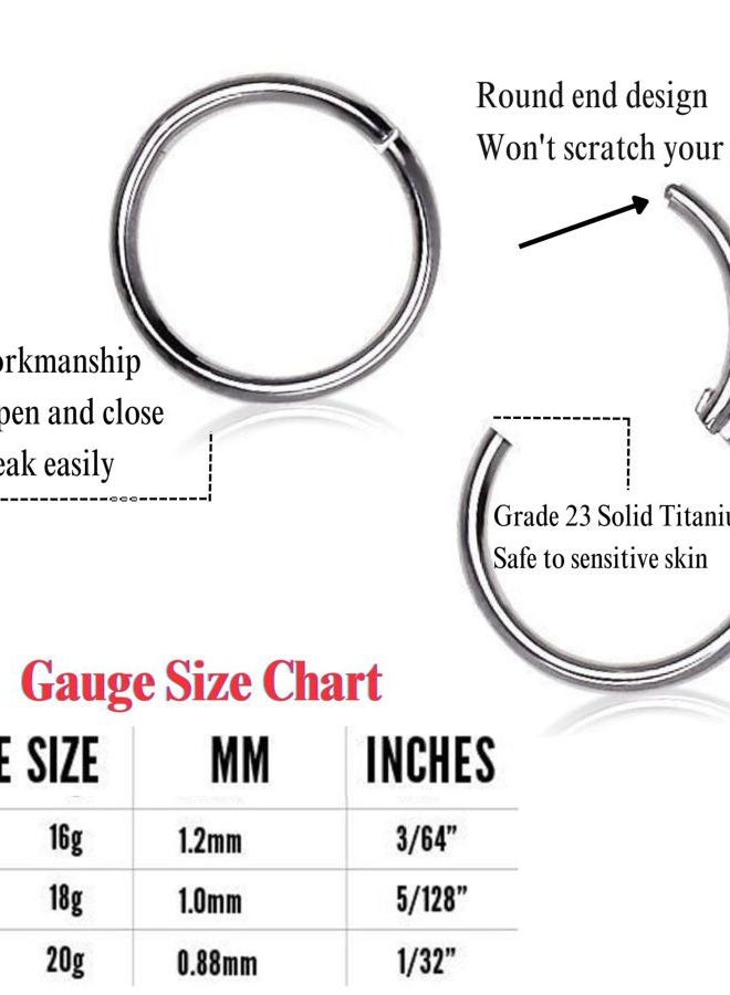 BLISI 5Pcs G23 Titanium Nose Rings 16G/18G/20G Hinged Clicker Segment Nose Rings Hoop, Lip Septum rings Multi-Color Tragus Cartilage Sleeper Earrings, 6mm-10mm Hypoallergenic Nose Rings for Women Men - Image 3