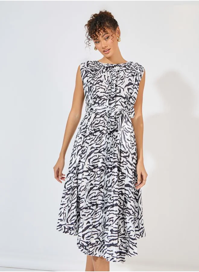 Styli Animal Print Sleeveless A-Line Midi Dress