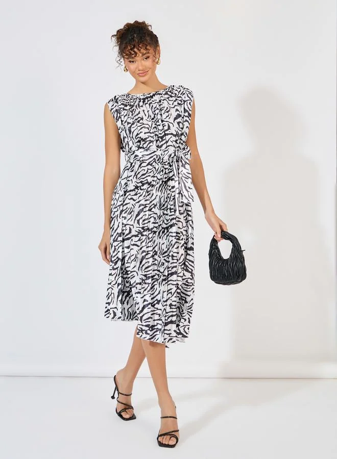 Styli Printed Tie-Waist Dress