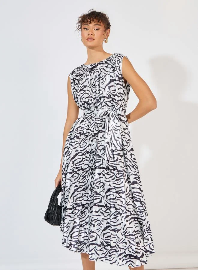 Styli Printed Tie-Waist Dress