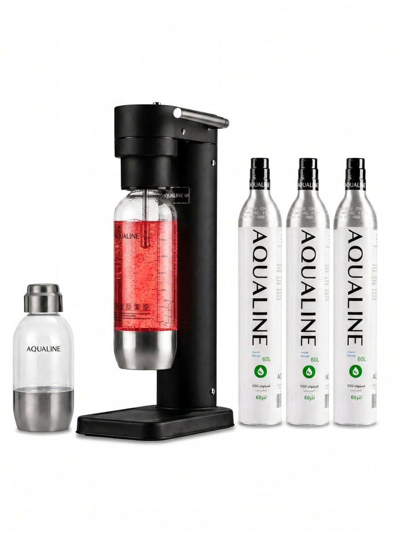 AQUALINE AQUA PRO Sparkling Drink Maker | Soda Maker | Sparkle Any Drink | Stainless Steel Body | Ultimate Kit | Fizz Infuser Technology | 3× CO₂ Cylinders | Matte Black - Image 1