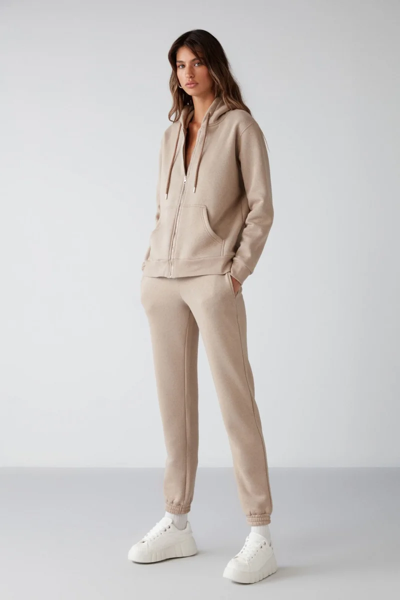GRIMELANGE Marıtza Women's Regular Fit Elastic Waist and Legs, Fleece Lined Mink Sweatpants