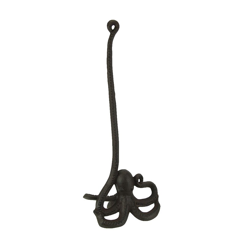 Zeckos Brown Cast Iron Octopus Paper Towel Holder  18 Inches High  Whimsical Nautical Decor for Kitchen Countertops  Bringing Artistic Coastal Charm to Your Home 