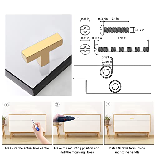 Redunest Cabinet Pulls Single Hole Cabinet Handles, 2 Pack Square Gold Bar Cabinet Pulls Drawer Cabinet Knobs Cupboard Hardware Cabinet Handles, Stainless Steel Single Hole Cabinet Knobs - Image 4