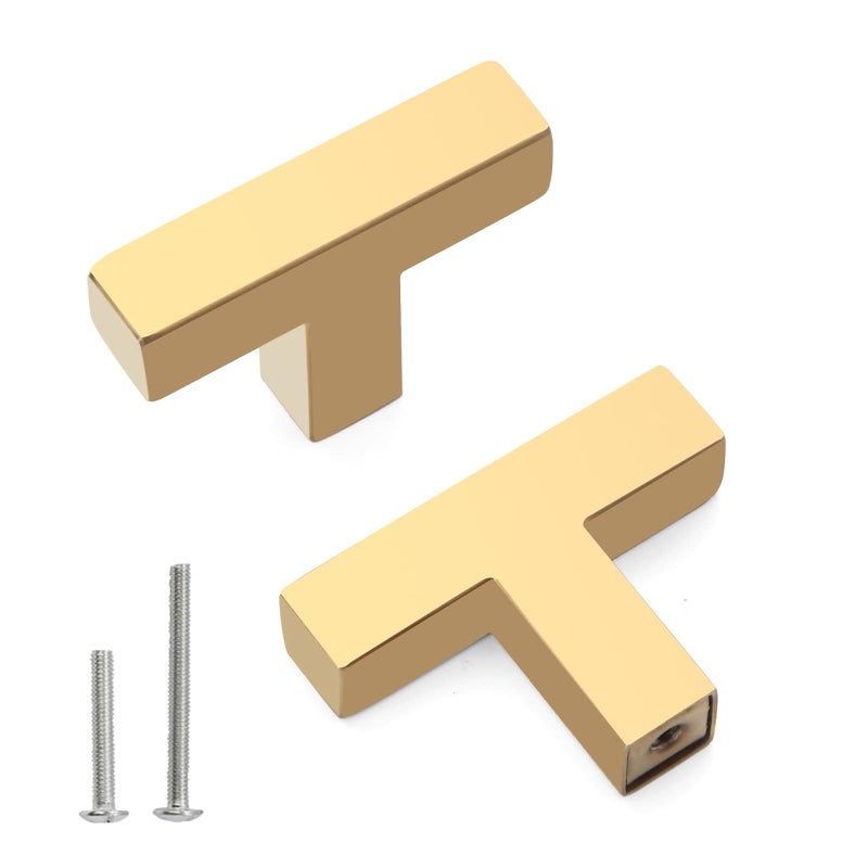Redunest Cabinet Pulls Single Hole Cabinet Handles, 2 Pack Square Gold Bar Cabinet Pulls Drawer Cabinet Knobs Cupboard Hardware Cabinet Handles, Stainless Steel Single Hole Cabinet Knobs - Image 2