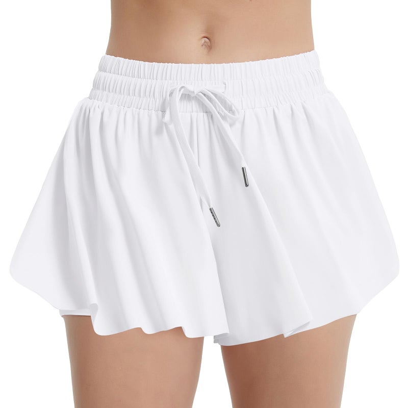 EXARUS 3 Pack Womens Butterfly Shorts Flowy Athletic 2 in 1 Running Dance Workout Tennis Gym Preppy Black White Pink L - Image 2