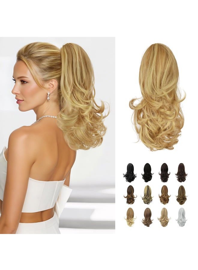 Sofeiyan (33cm (Pack of 1), Light Blonde / Platinum Blonde mix) - 33cm Ponytail Extension Long Curly Ponytail Clip in Claw Hair Extension Natural Looking Synthetic Hairpiece for Women (Light Blonde... - Image 1