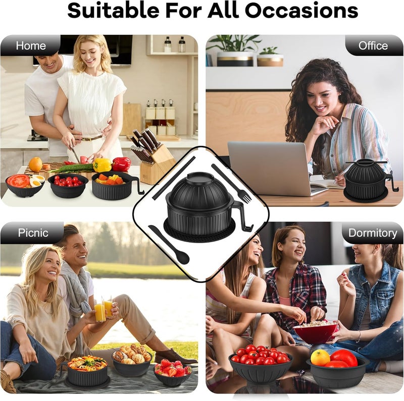Beiyunee Ramen Bowl with Handles, 2 Set Wheat Fiber Ramen Cooker Microwave with Strainer, 34oz Noodle Bowl with Pot Mat Spoon Chopsticks Fork for Home, School, Office, Dorm, Picnic or Gift - Image 2