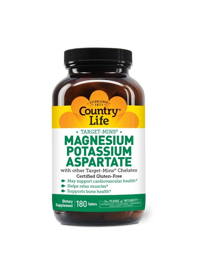 Country Life - Targetmins Magnesium Potassium Aspartate 600Mg/198Mg 180 Tablets Certified Gluten Free Certified Vegan - Image 1