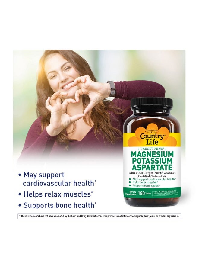 Country Life - Targetmins Magnesium Potassium Aspartate 600Mg/198Mg 180 Tablets Certified Gluten Free Certified Vegan - Image 1