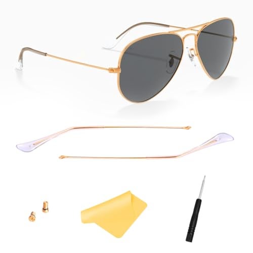 HiCycle2 Suitable/Replacement for Ray-Ban 3025 Aviator Sunglasse Temple Arms Nose Pads Temple Tips if Applicable (golden arm+clear temple) - Image 1