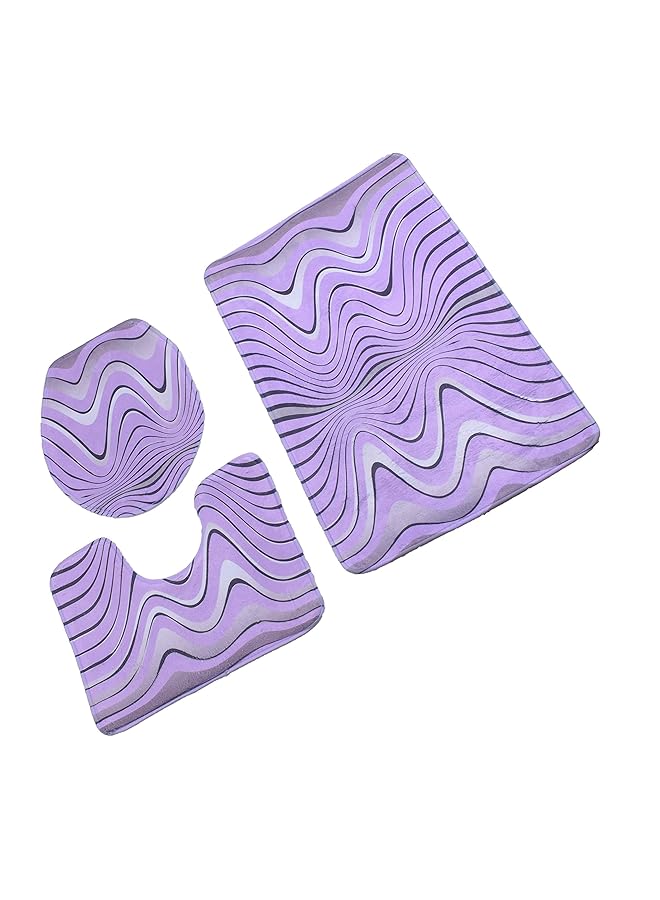 هوم كونسيبت 3 مجموعات من سجادة حمام مضادة للانزلاق + غطاء مرحاض + سجادة حمام متعددة الألوان - Image 2