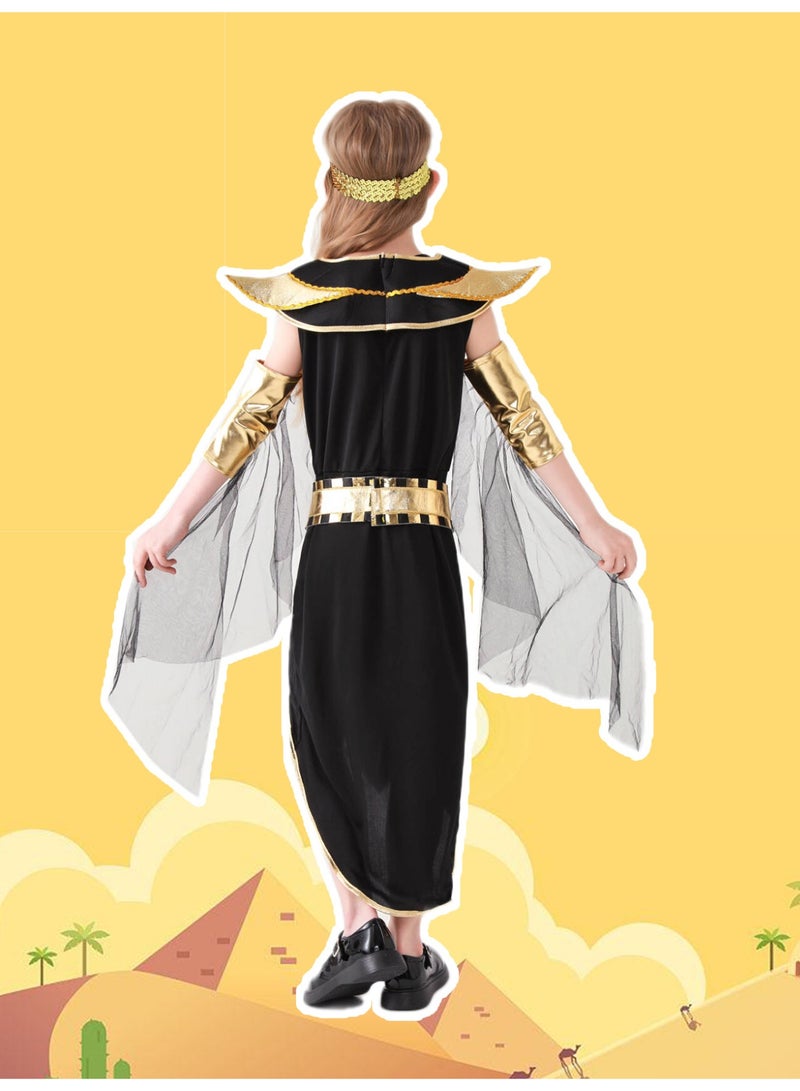 ملابس الملكة المصرية والفرعون للأطفال في عيد الهالوين - تنورة التول السوداء ملابس كوسبلاي كليوباترا المصرية القديمة للكرنفال والحفلات الموضوعية (الحجم 150) - Image 5