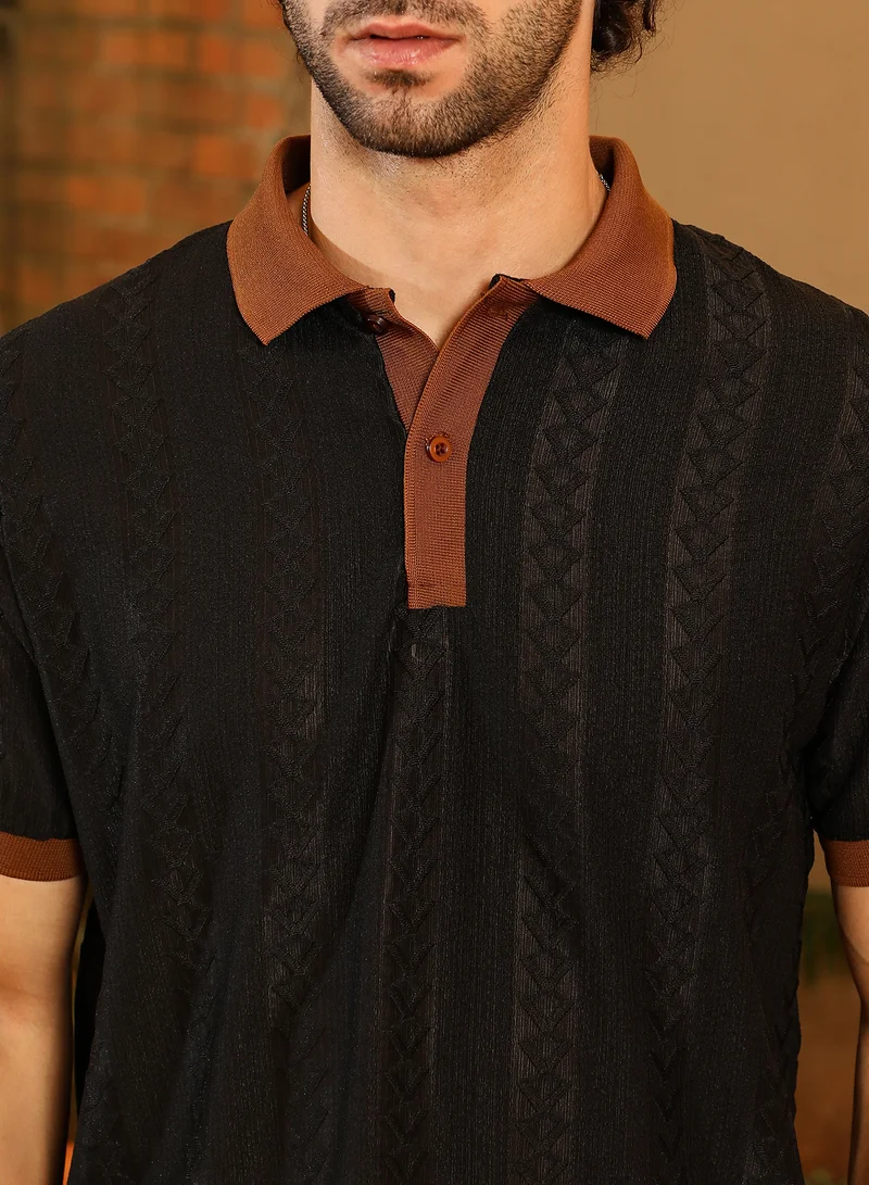 CAHOOT  Men's Sienna Brown & Midnight Black Arc-Tactile Polo T-Shirt for Men | Best Price UAE
