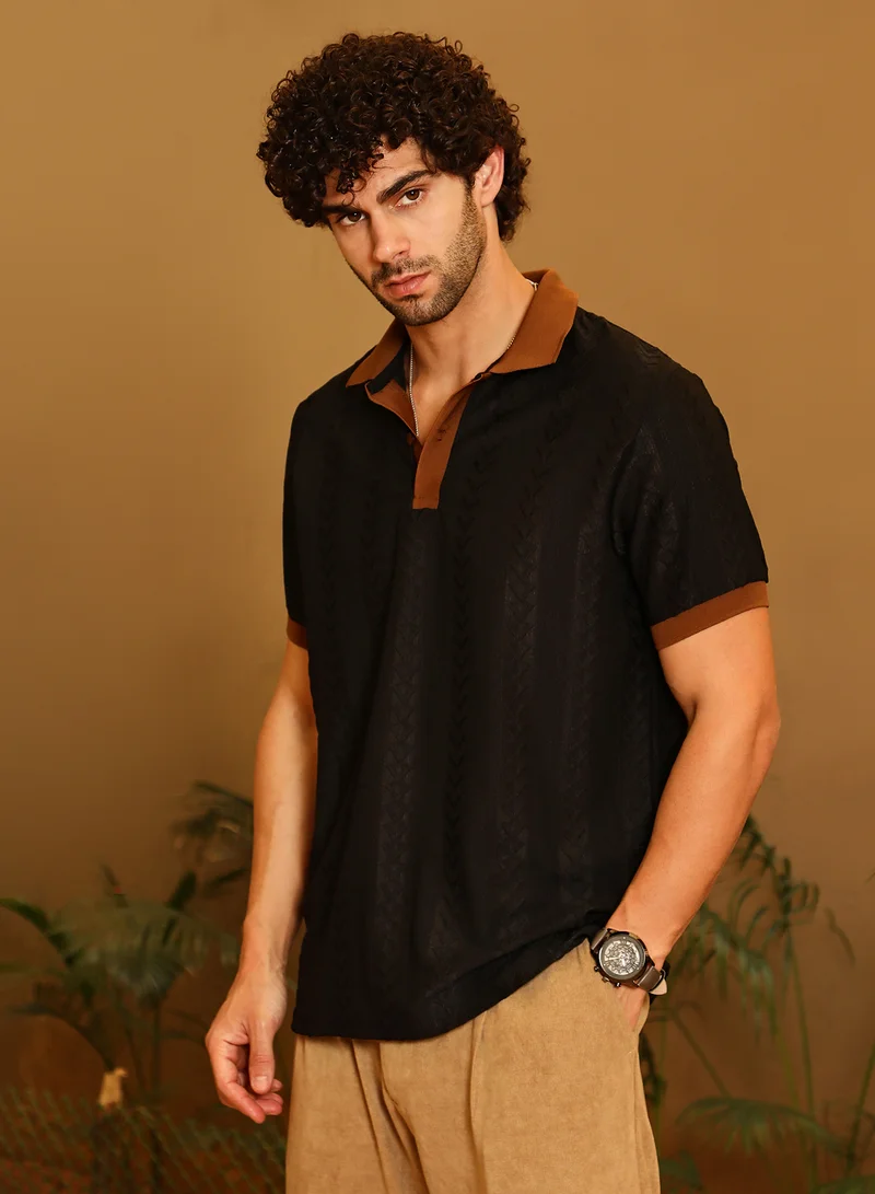 CAHOOT  Men's Sienna Brown & Midnight Black Arc-Tactile Polo T-Shirt for Men | Best Price UAE