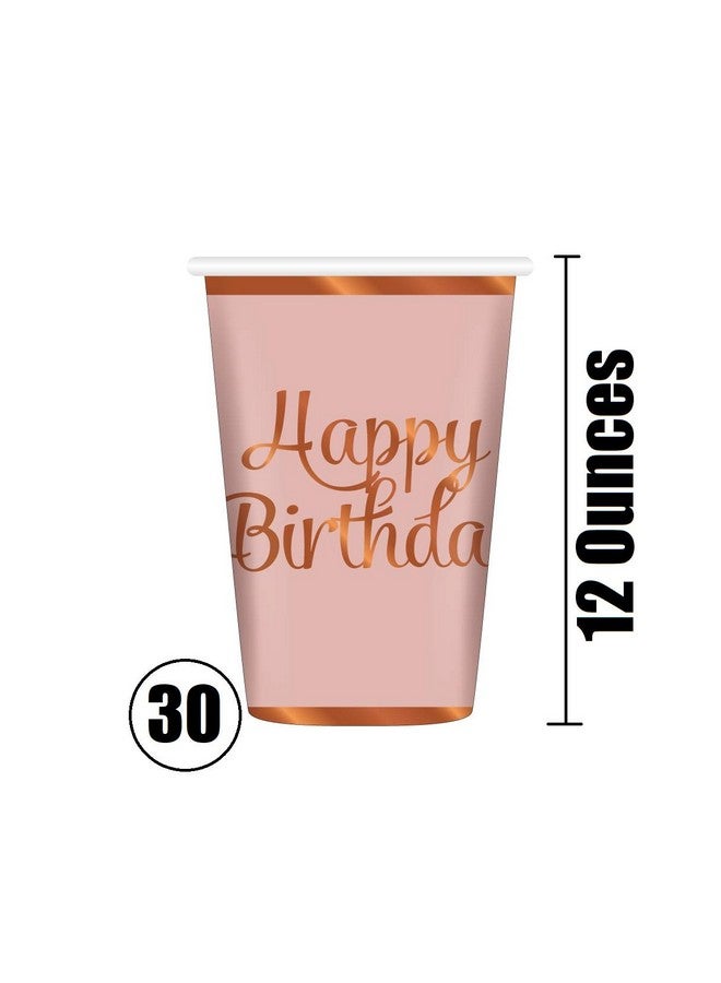 Oojami Serves 30 Complete Party Pack Happy Birthday Party Supplies 9" Dinner Paper Plates 7" Dessert Paper Plates 12 Oz Cups 3 Ply Napkins Happy Birthday Party Supplies Rose Gold Foil - Image 4