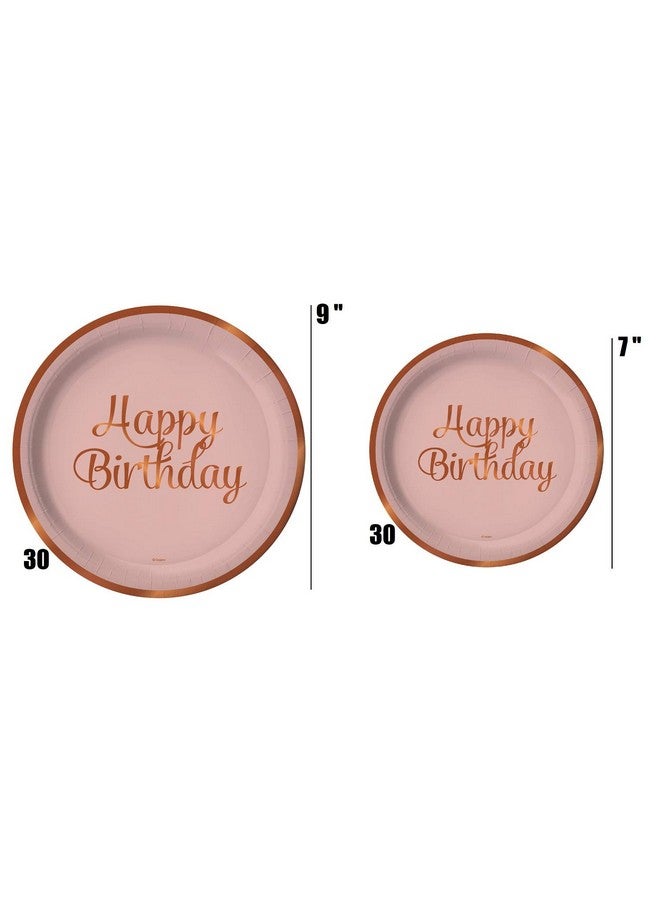 Oojami Serves 30 Complete Party Pack Happy Birthday Party Supplies 9" Dinner Paper Plates 7" Dessert Paper Plates 12 Oz Cups 3 Ply Napkins Happy Birthday Party Supplies Rose Gold Foil - Image 3