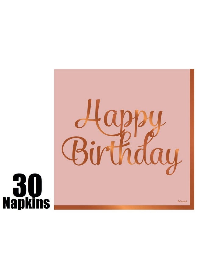 Oojami Serves 30 Complete Party Pack Happy Birthday Party Supplies 9" Dinner Paper Plates 7" Dessert Paper Plates 12 Oz Cups 3 Ply Napkins Happy Birthday Party Supplies Rose Gold Foil - Image 5