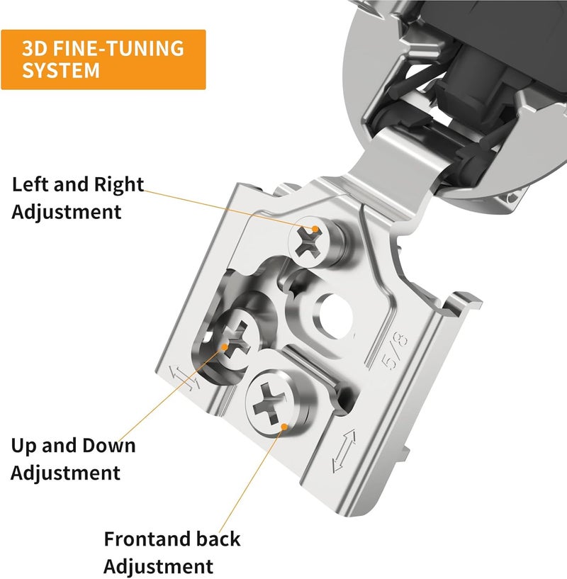 Chibery 50 Pack 5/8" Overlay 3D Soft Close Concealed Hinge for Face Frame Door, Smooth Slow Self Closing Hinges, Satin Nickel, Hidden 105° Open Angle Stainless Steel Hinge for Kitchen Cabinet Door - Image 4