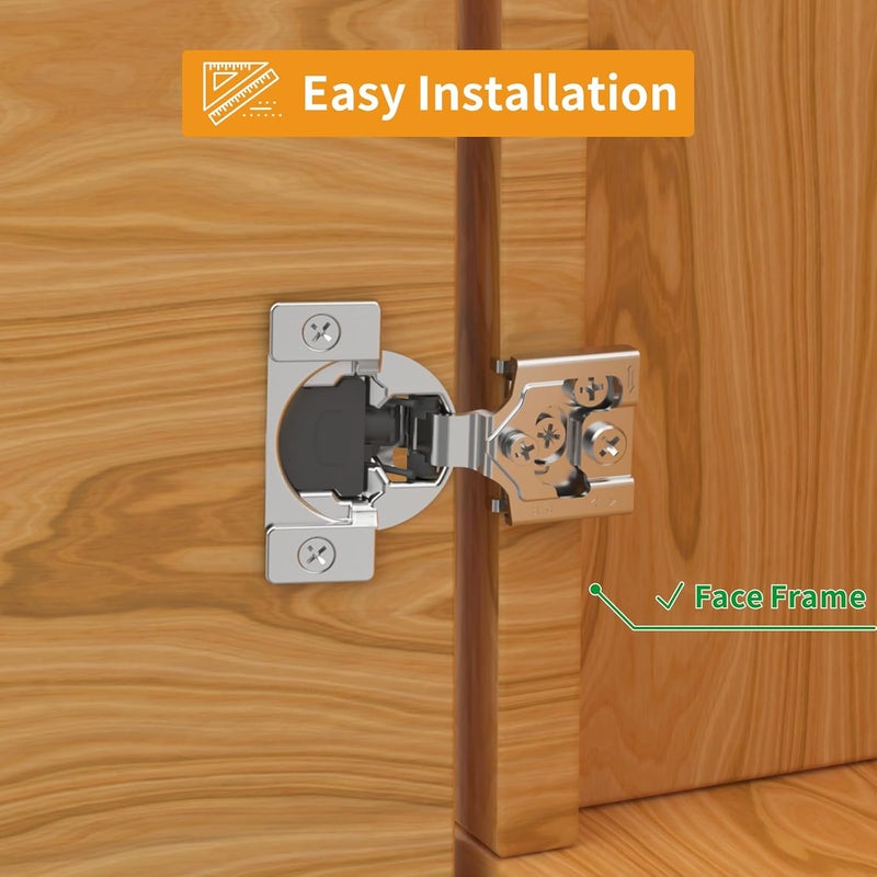 Chibery 50 Pack 5/8" Overlay 3D Soft Close Concealed Hinge for Face Frame Door, Smooth Slow Self Closing Hinges, Satin Nickel, Hidden 105° Open Angle Stainless Steel Hinge for Kitchen Cabinet Door - Image 2