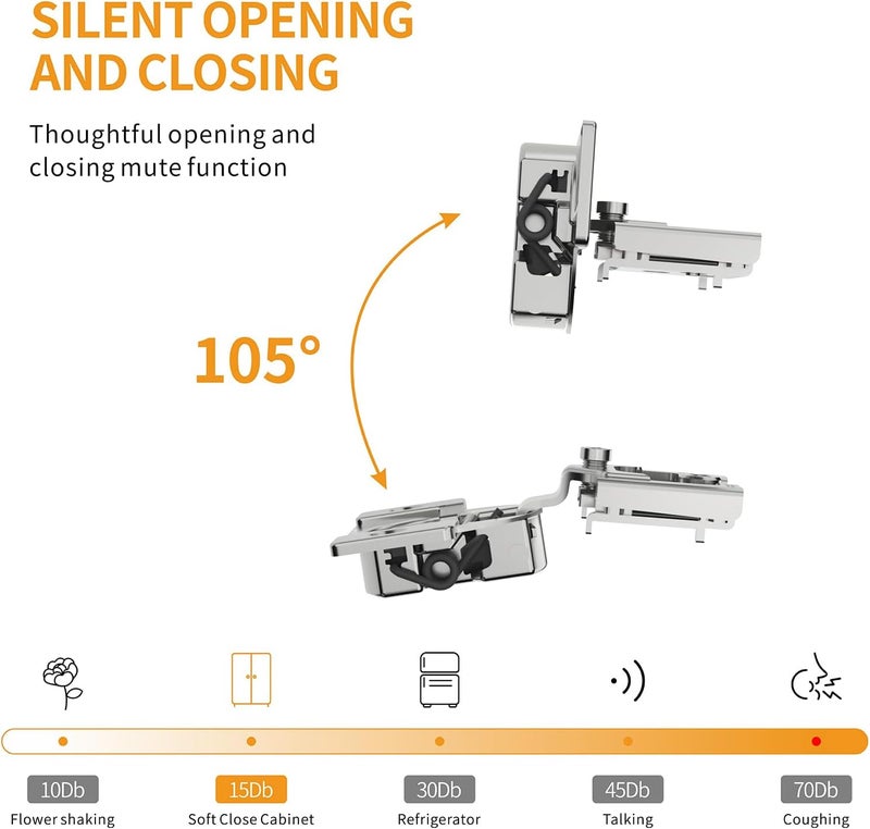 Chibery 50 Pack 5/8" Overlay 3D Soft Close Concealed Hinge for Face Frame Door, Smooth Slow Self Closing Hinges, Satin Nickel, Hidden 105° Open Angle Stainless Steel Hinge for Kitchen Cabinet Door - Image 3